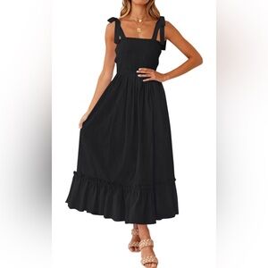 Tie strap smocked maxi (black)
